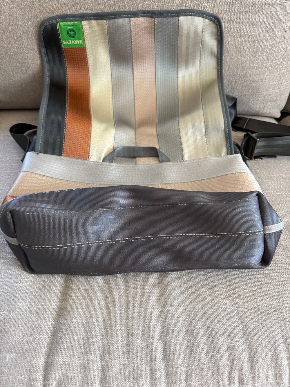 Harveys Striped Seatbelt Crossbody Bag - Brown, Gray & Cream - Picture 12 of 13